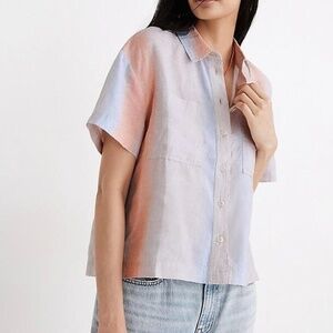 Madewell Ombre Linen Beachside Short Sleeve Button Up Shirt SMALL